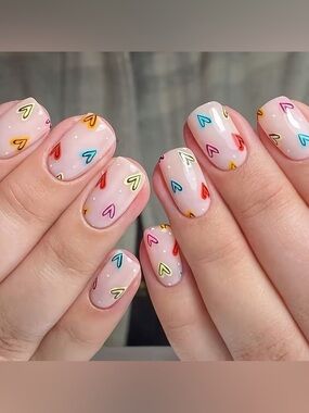 Cute Rainbow Heart Nail Art